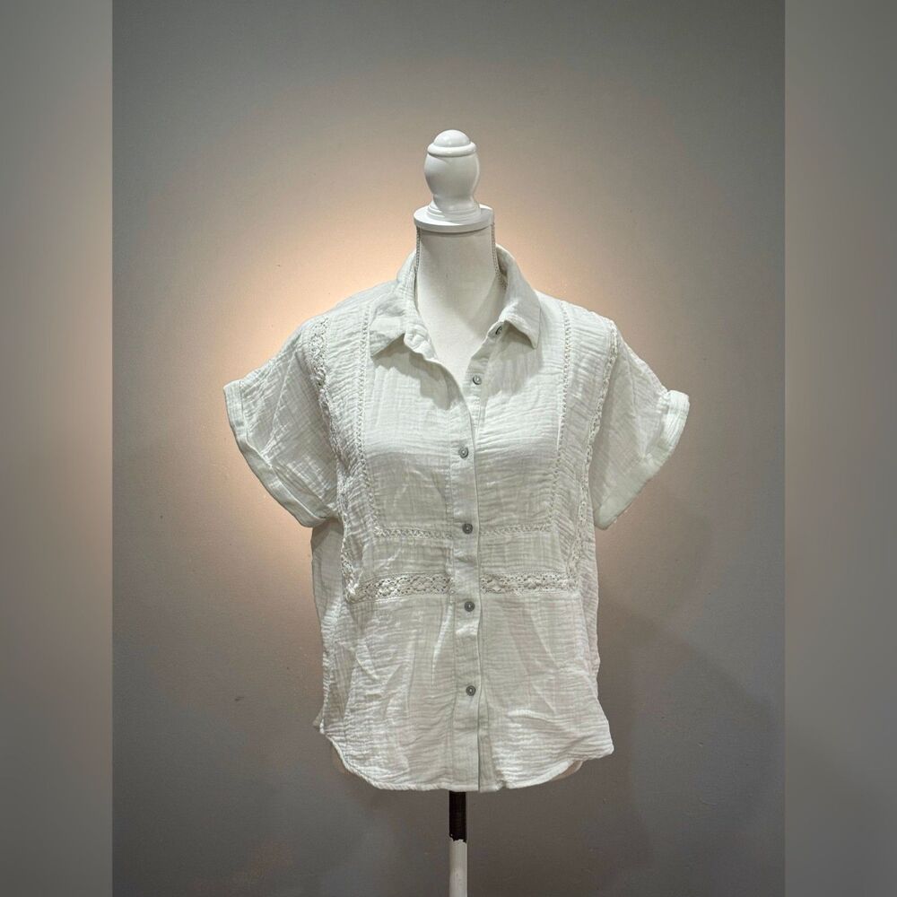 White Lucky Brand Cotton Popover Button Down Size M EUC